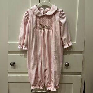 Girls Pink One Piece Romper with Embroidered Detail, 9 months